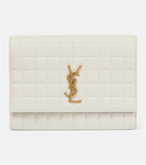 YSL quilted leather card holder in white 